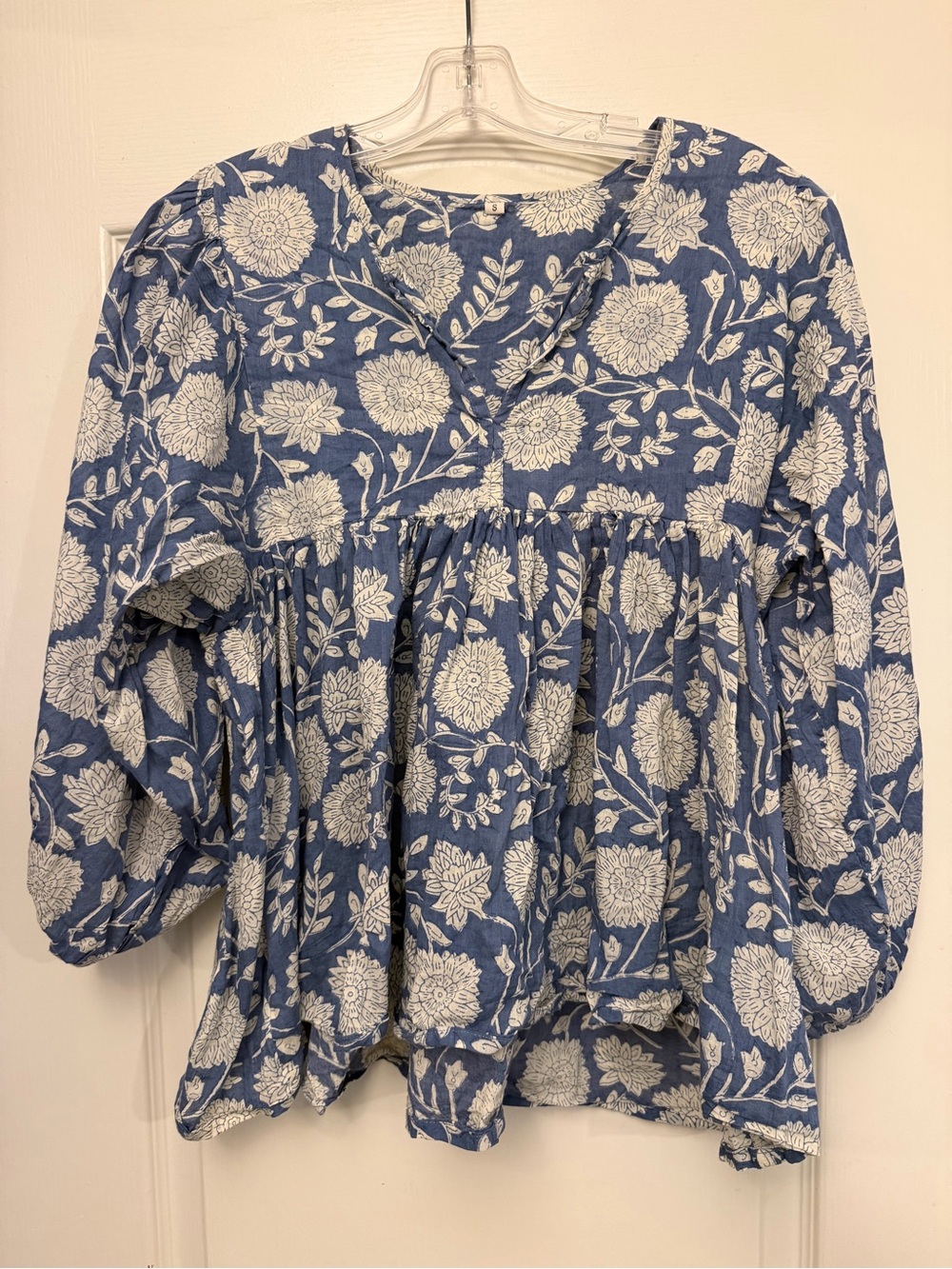 Blue Floral Peasant Blouse - Women Tops